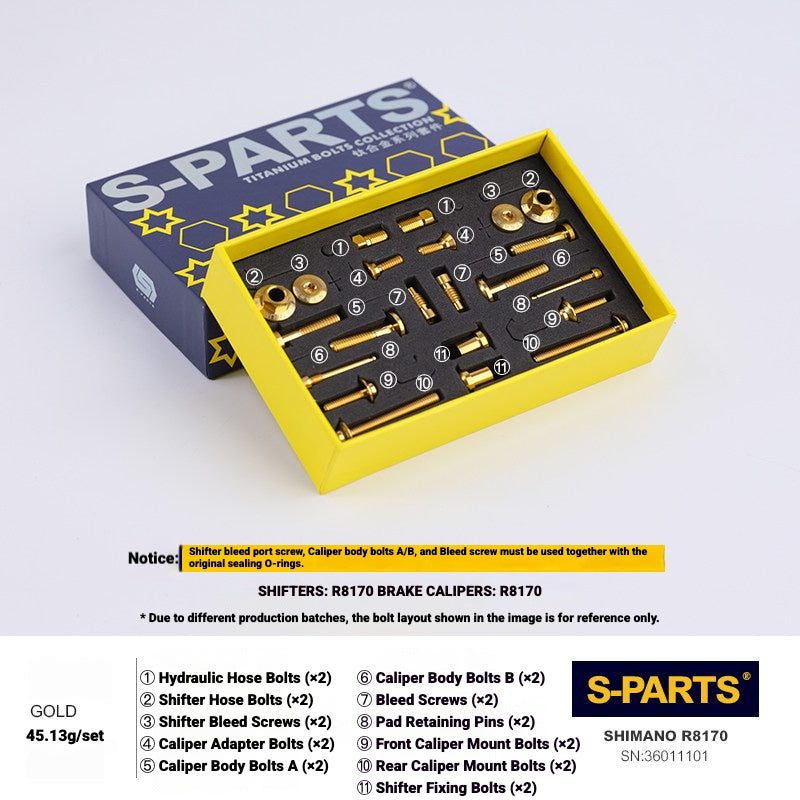 S-PARTS Titanium Bolt Kit for Shimano Ultegra Di2 R8170 Disc Brake & Shifter | Road Bike Upgrade