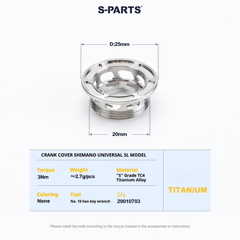 S-PARTS Titanium SL Crank Arm Cover – 2.7g Ultra-Light Cap for Shimano XT / Ultegra / Dura-Ace
