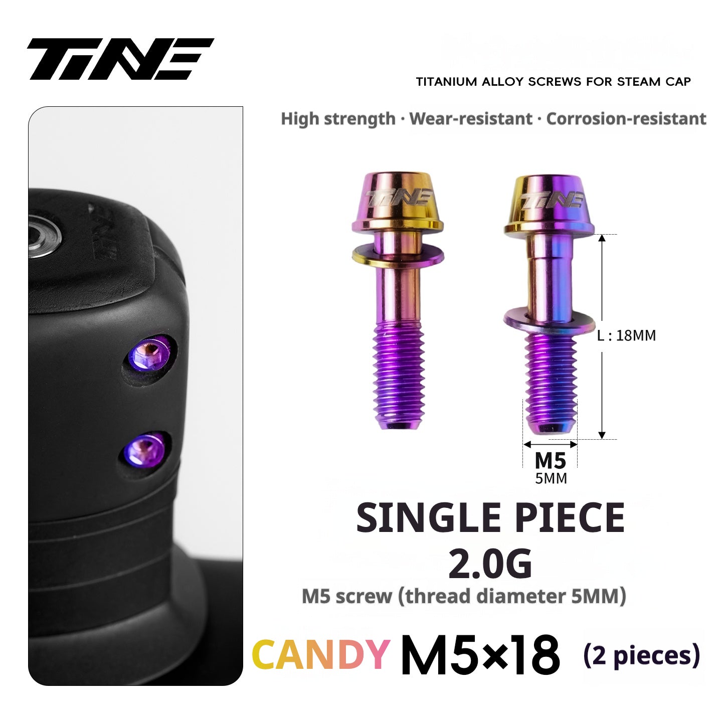 TiNE Titanium Stem Bolts M5×18 (Pair of 2) | Ultralight CNC Bolts for Stems & Integrated Handlebars