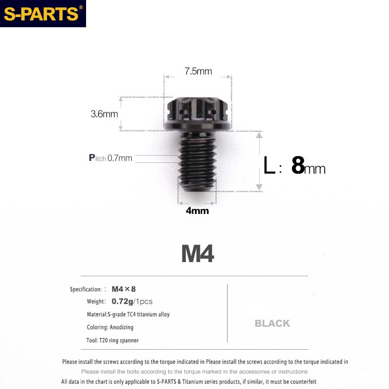 S-PARTS A3 Gold M4 Titanium Alloy Standard Parts Electric Vehicle Motorcycle Car Screw Bolt