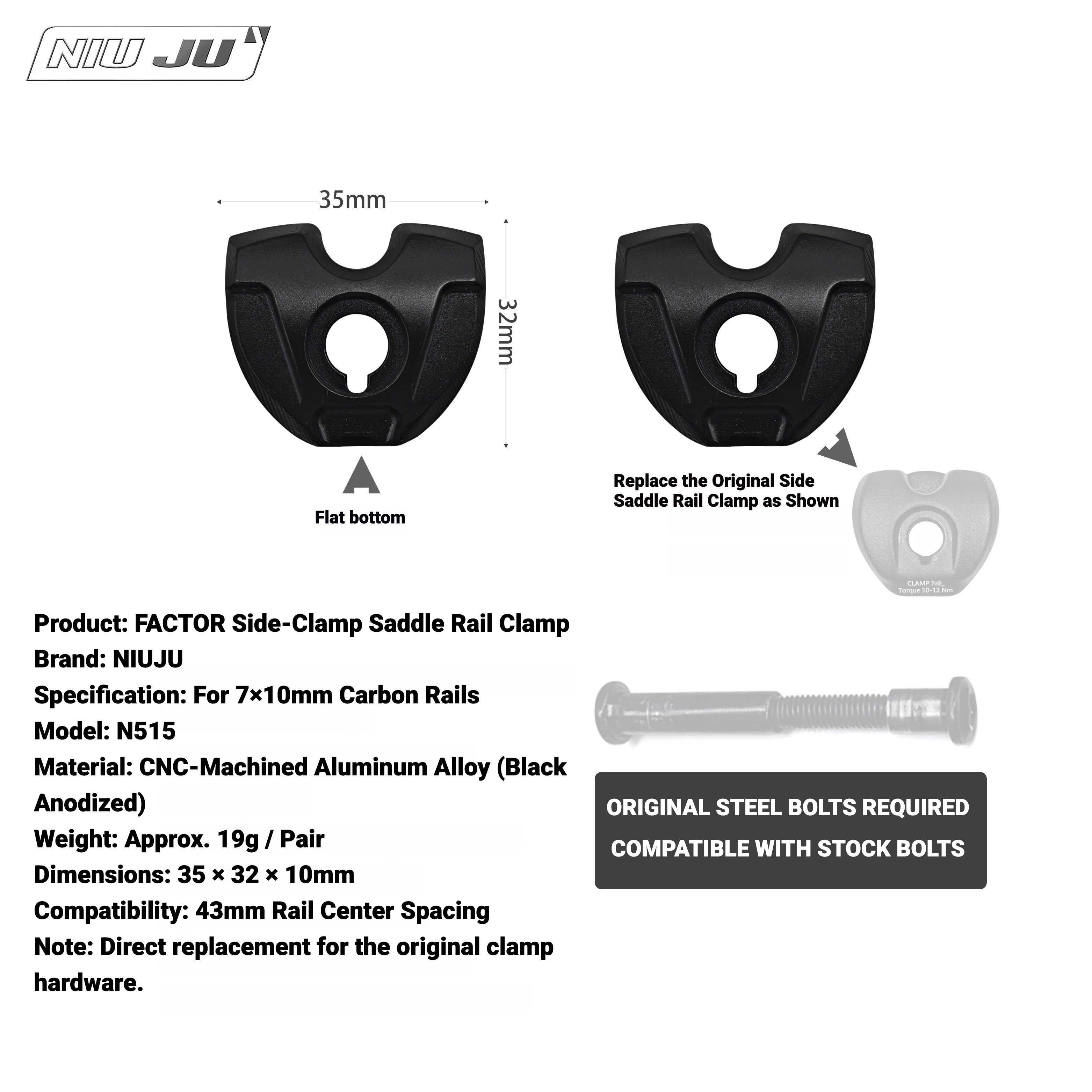 NIUJU Torque 10mm Saddle Clamp for FACTOR OSTRO VAM | 7×9mm Carbon Rail Compatible