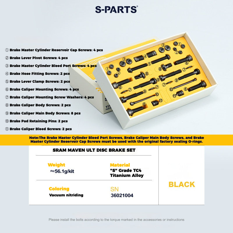 S-PARTS 티타늄 볼트 업그레이드 키트 for SRAM MAVEN 브레이크 | CNC 정밀 가공 | 경량 | 다양한 색상 옵션