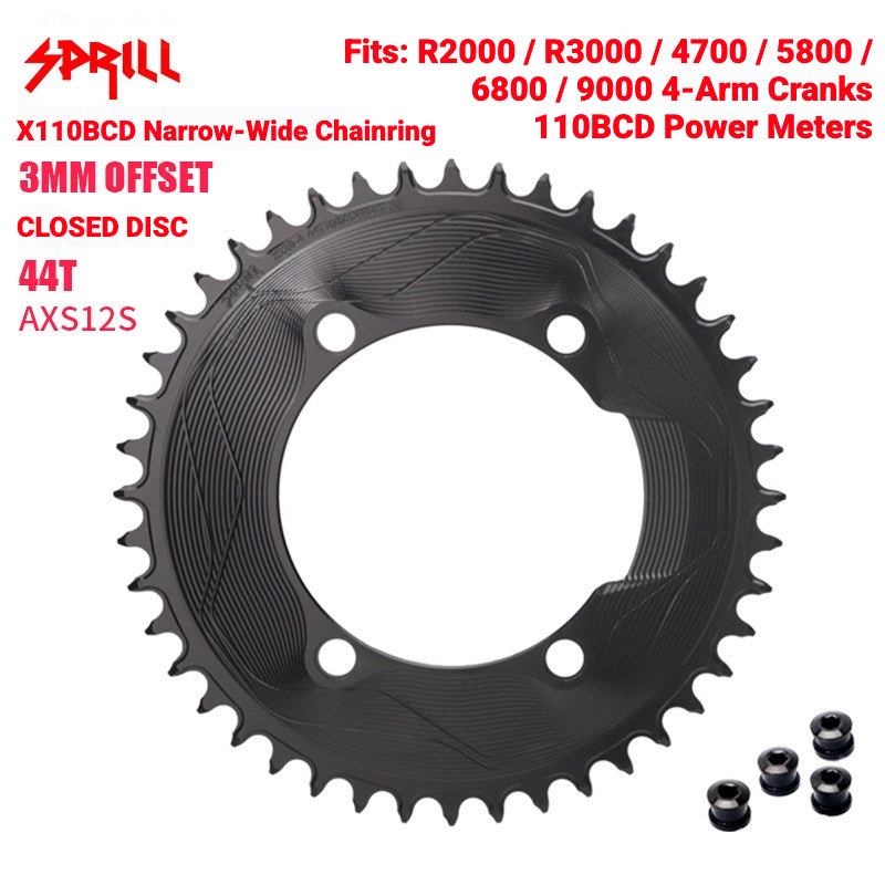 PASS QUEST SPRILL X110BCD 3mm Offset Narrow-Wide Chainring | SRAM AXS 12-Speed 7075
