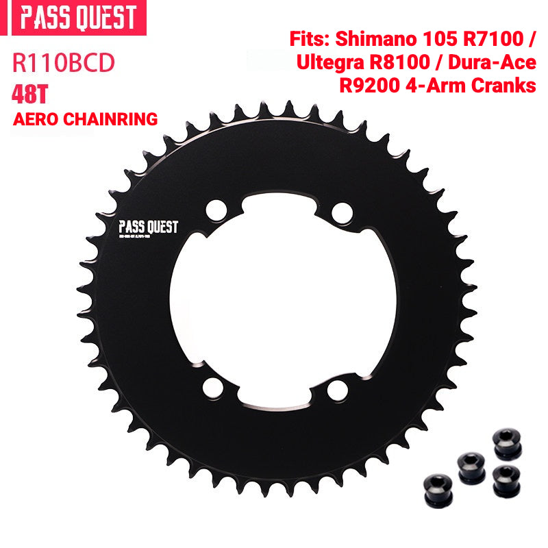 PASS QUEST 110BCD Narrow-Wide Chainring for Shimano R7100 / R8100 / R9200 | Full-Profile 44T–60T
