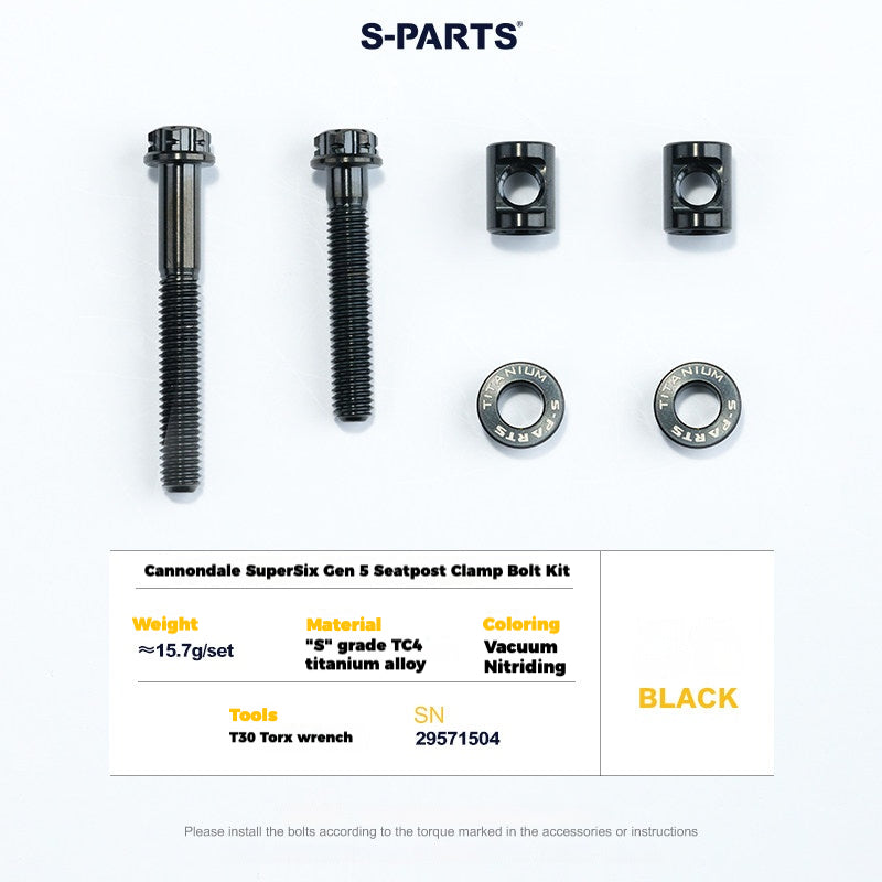 Cannondale SuperSix Gen 5 Seatpost Clamp Titanium Bolt Kit | TC4 Ti Upgrade by S-PARTS