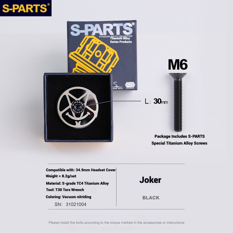 S-PARTS Titanium OD2 34.9 mm Laser Headset Cap｜CNC Machined｜Multiple Designs Available