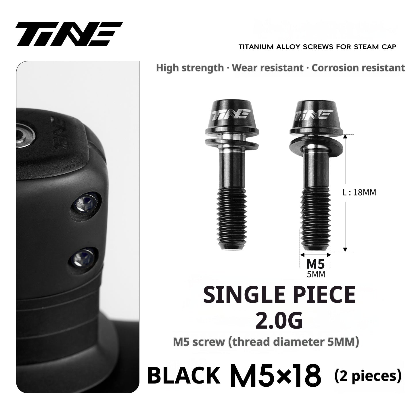TiNE Titanium Stem Bolts M5×18 (Pair of 2) | Ultralight CNC Bolts for Stems & Integrated Handlebars