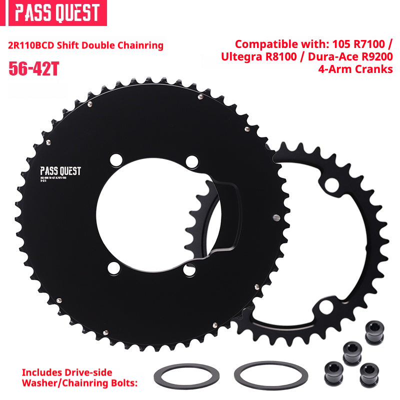 PASS QUEST 2R110BCD Fully Enclosed Chainring for Shimano R9200 / R8100