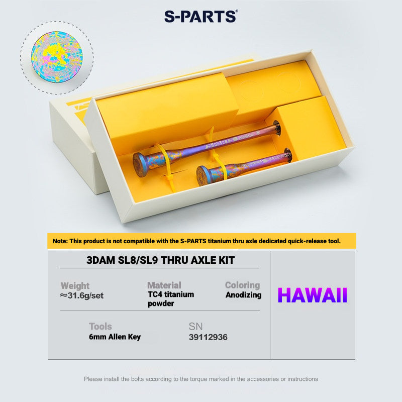 S-PARTS 3DAM Titanium Thru Axle Kit for Specialized Tarmac SL8 SL9 | Ultra-Light TC4 3D Printed Axle