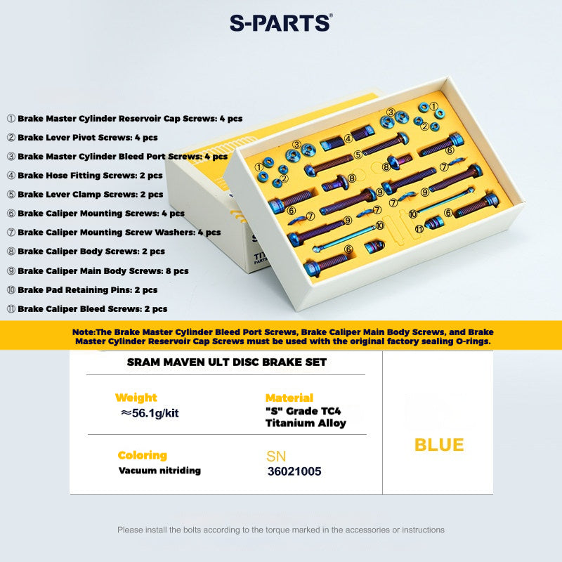 S-PARTS 티타늄 볼트 업그레이드 키트 for SRAM MAVEN 브레이크 | CNC 정밀 가공 | 경량 | 다양한 색상 옵션
