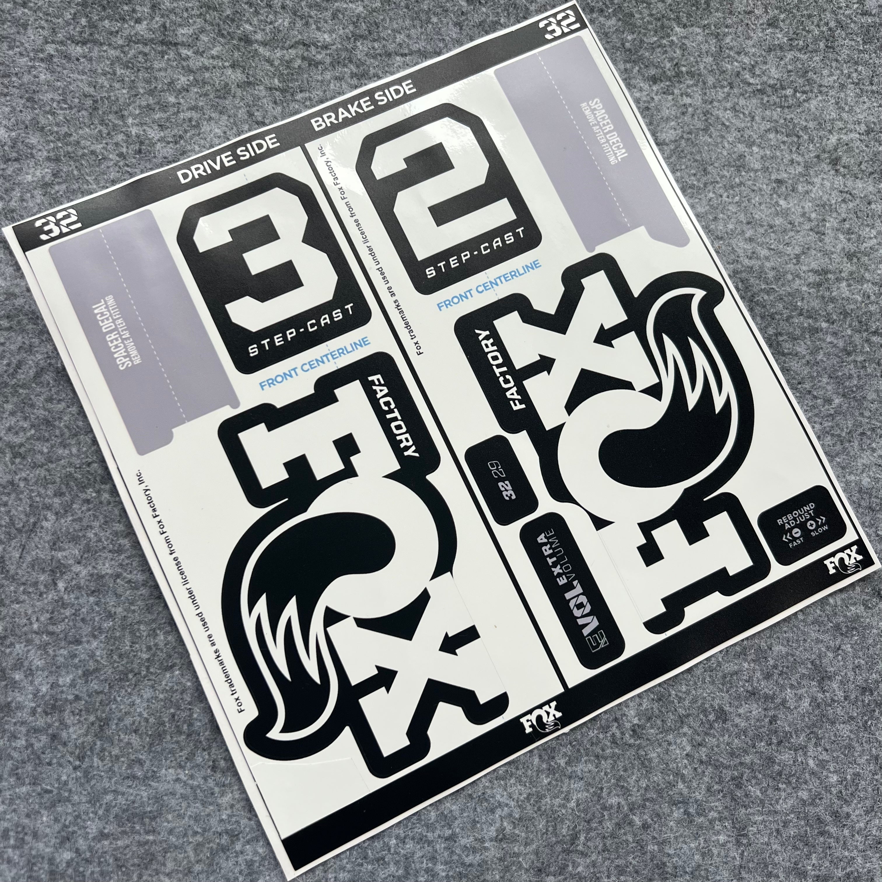2026 FOX 32 Step Cast FACTORY Fork Decal Kit | Waterproof XC MTB