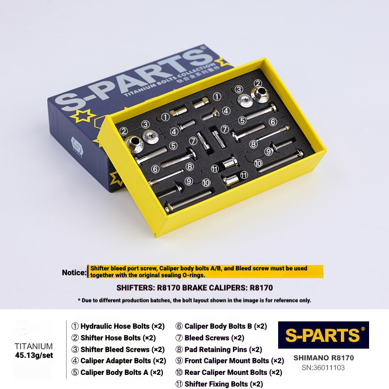 S-PARTS Titanium Bolt Kit for Shimano Ultegra Di2 R8170 Disc Brake & Shifter | Road Bike Upgrade