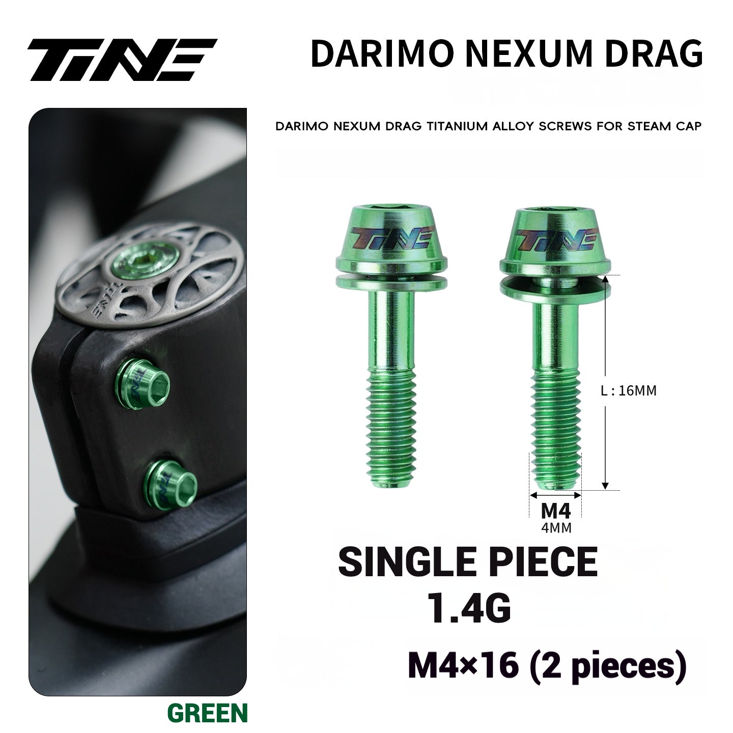 TiNE Titanium Alloy Screws for DARIMO Nexum Drag Integrated Handlebar – M4×16 Lightweight Stem Bolts (8 Colors)
