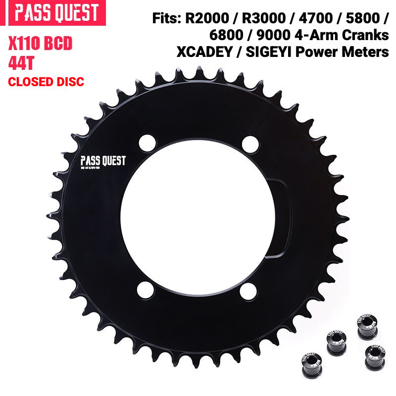 PASS QUEST X110BCD Narrow-Wide Chainring for Shimano 4-Arm Road Cranks | 36T–60T 1x
