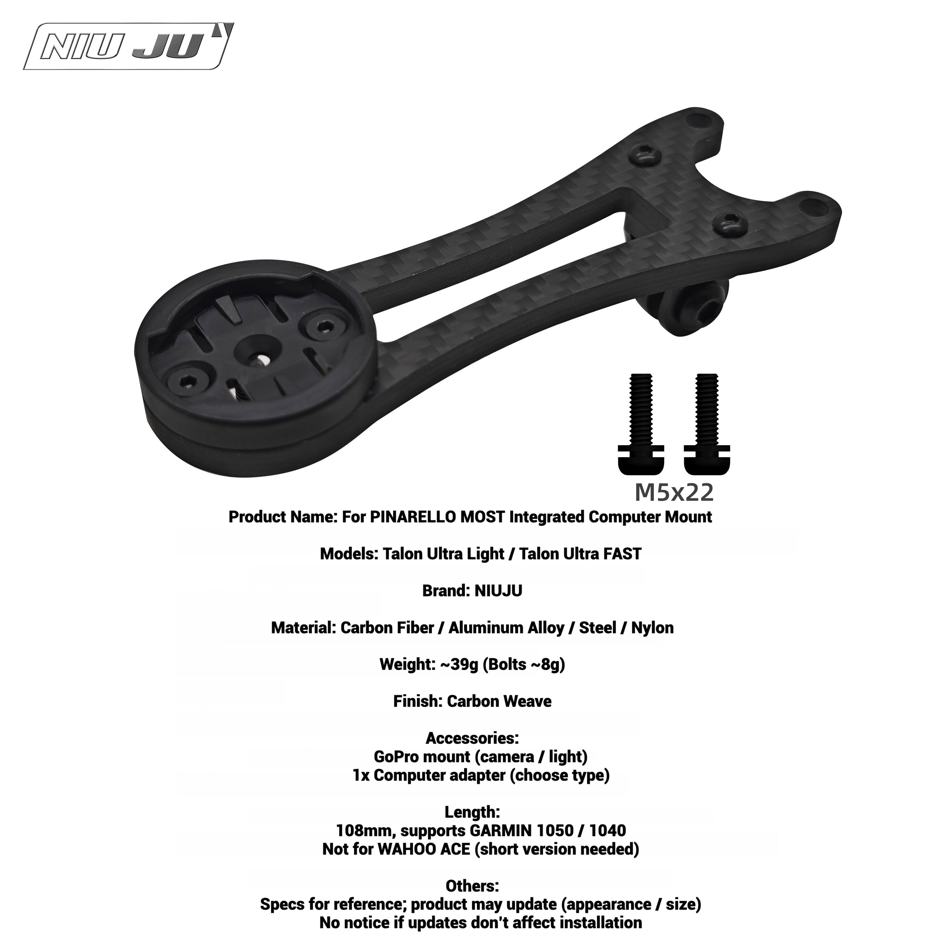 Computer Mount for MOST Pinarello Handlebars — Talon Ultra Fast / Talon Ultra Light / Tiger Alu Aero / Tiger Ultra Aero Compatible