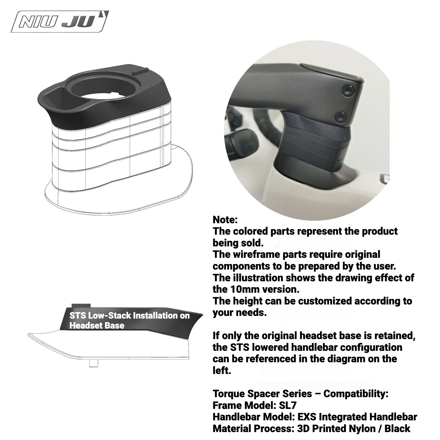 Specialized Tarmac SL7 Headset Spacer Adapter | Compatible with Roval Rapide, DEDA, EXS, Vision, THM Integrated Handlebars