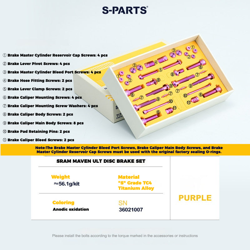 S-PARTS 티타늄 볼트 업그레이드 키트 for SRAM MAVEN 브레이크 | CNC 정밀 가공 | 경량 | 다양한 색상 옵션