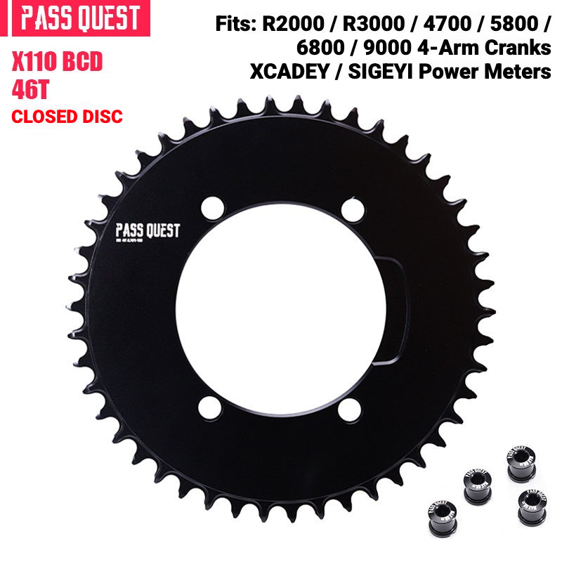 PASS QUEST X110BCD Narrow-Wide Chainring for Shimano 4-Arm Road Cranks | 36T–60T 1x