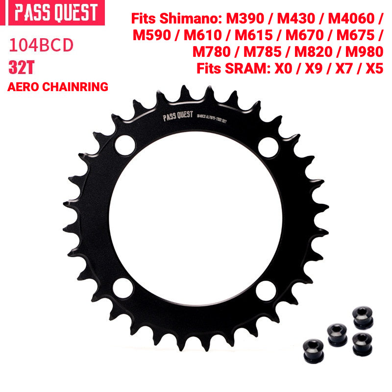 PASS QUEST 104BCD Full-Profile Narrow-Wide Chainring | Shimano XT / SLX 1x MTB 32T–40T