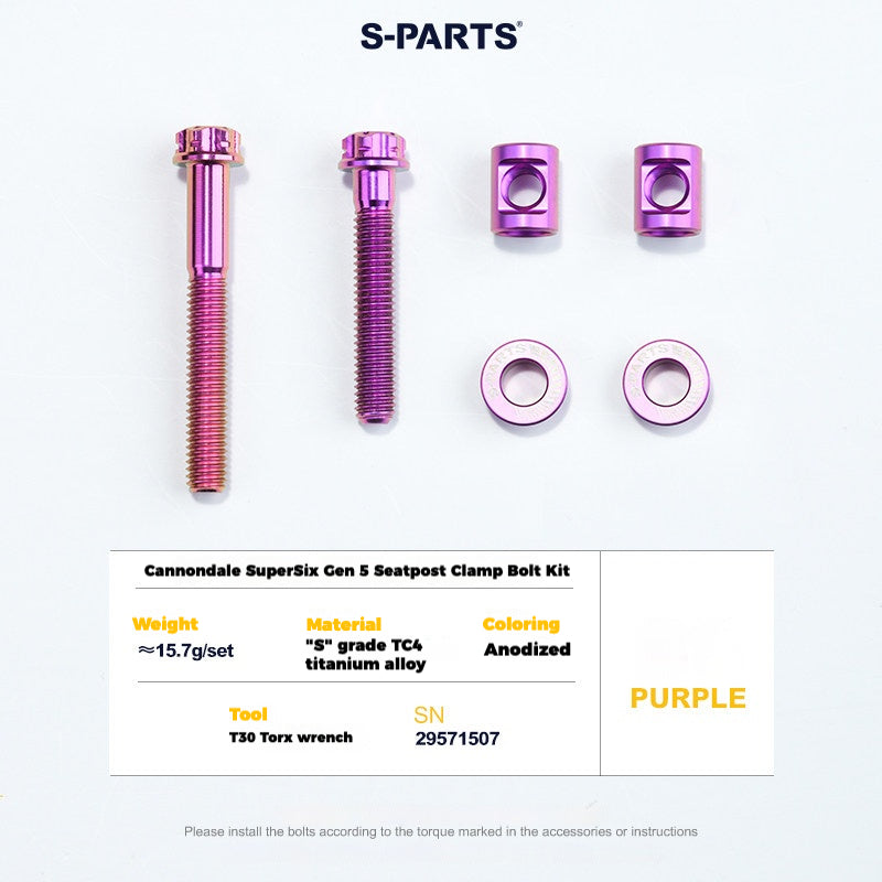 Cannondale SuperSix Gen 5 Seatpost Clamp Titanium Bolt Kit | TC4 Ti Upgrade by S-PARTS