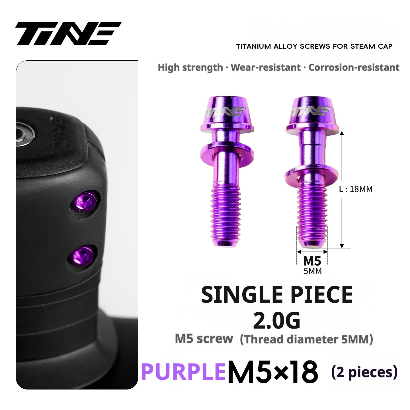 TiNE Titanium Stem Bolts M5×18 (Pair of 2) | Ultralight CNC Bolts for Stems & Integrated Handlebars