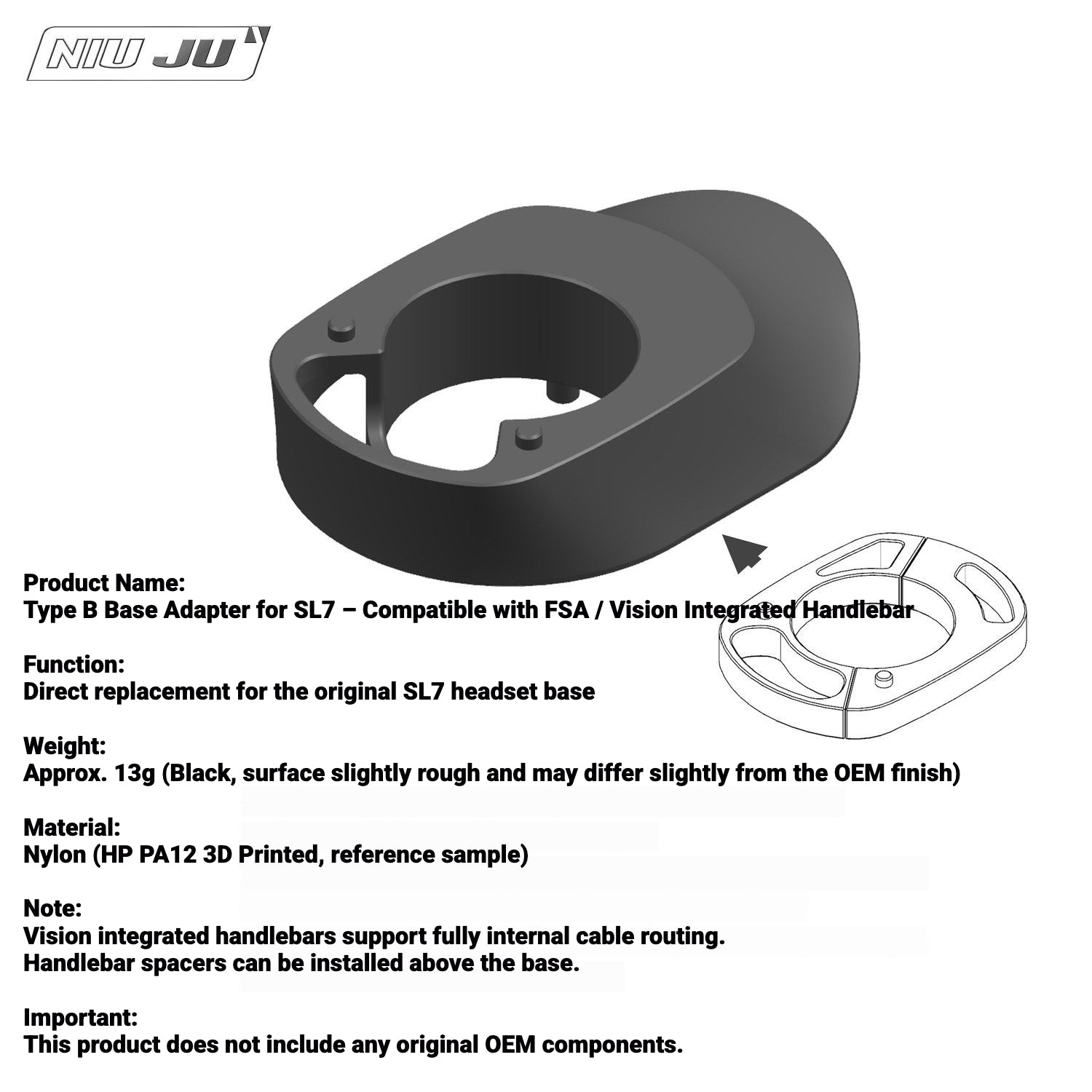 Specialized Tarmac SL7 Headset Spacer Adapter | Compatible with Roval Rapide, DEDA, EXS, Vision, THM Integrated Handlebars