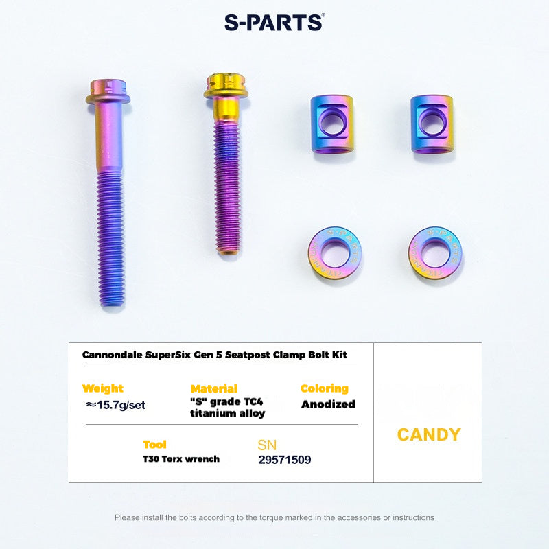 Cannondale SuperSix Gen 5 Seatpost Clamp Titanium Bolt Kit | TC4 Ti Upgrade by S-PARTS