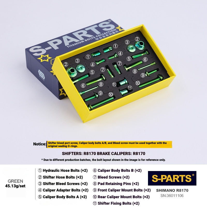 S-PARTS Titanium Bolt Kit for Shimano Ultegra Di2 R8170 Disc Brake & Shifter | Road Bike Upgrade