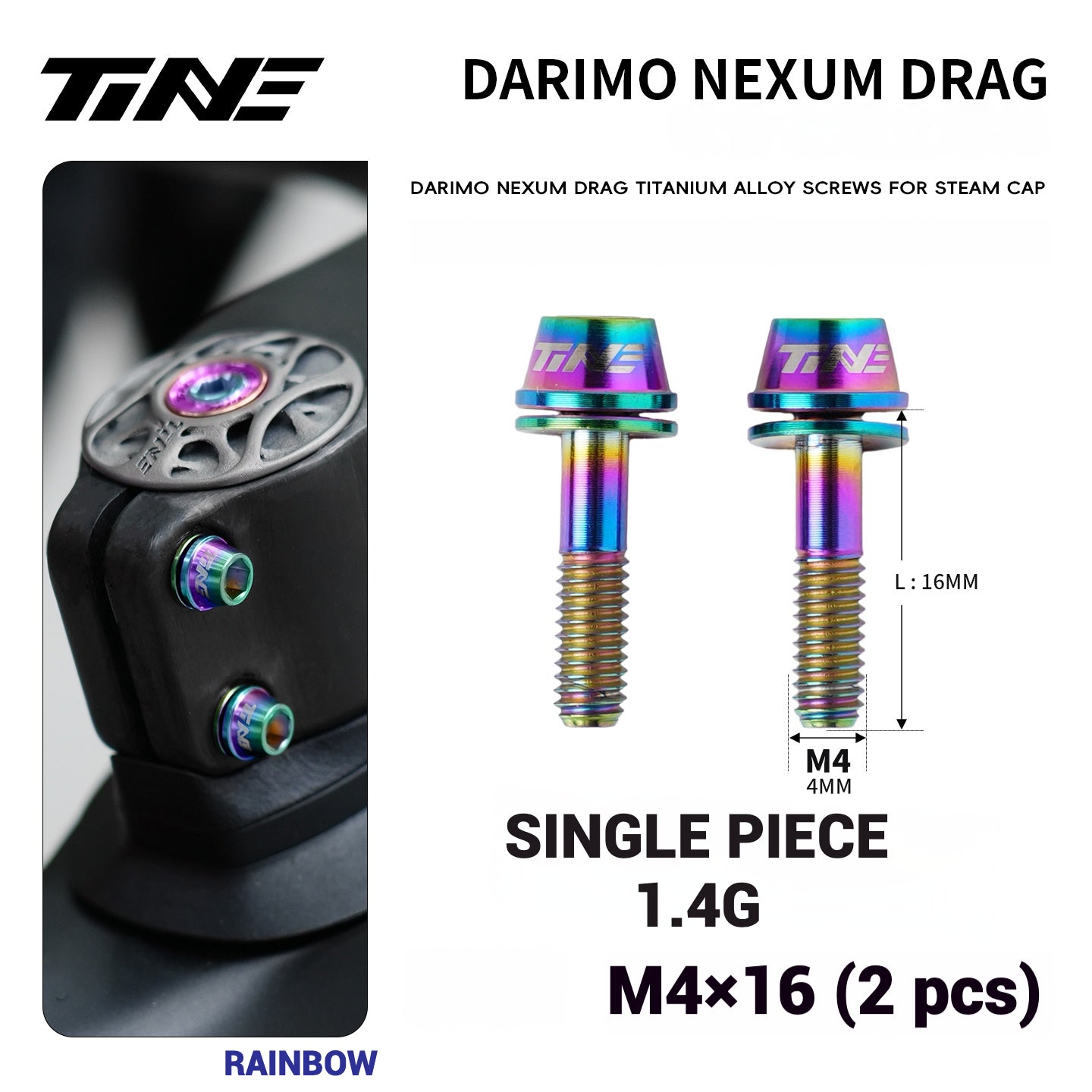 TiNE Titanium Alloy Screws for DARIMO Nexum Drag Integrated Handlebar – M4×16 Lightweight Stem Bolts (8 Colors)