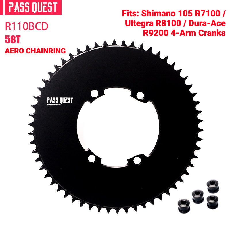 PASS QUEST 110BCD Narrow-Wide Chainring for Shimano R7100 / R8100 / R9200 | Full-Profile 44T–60T