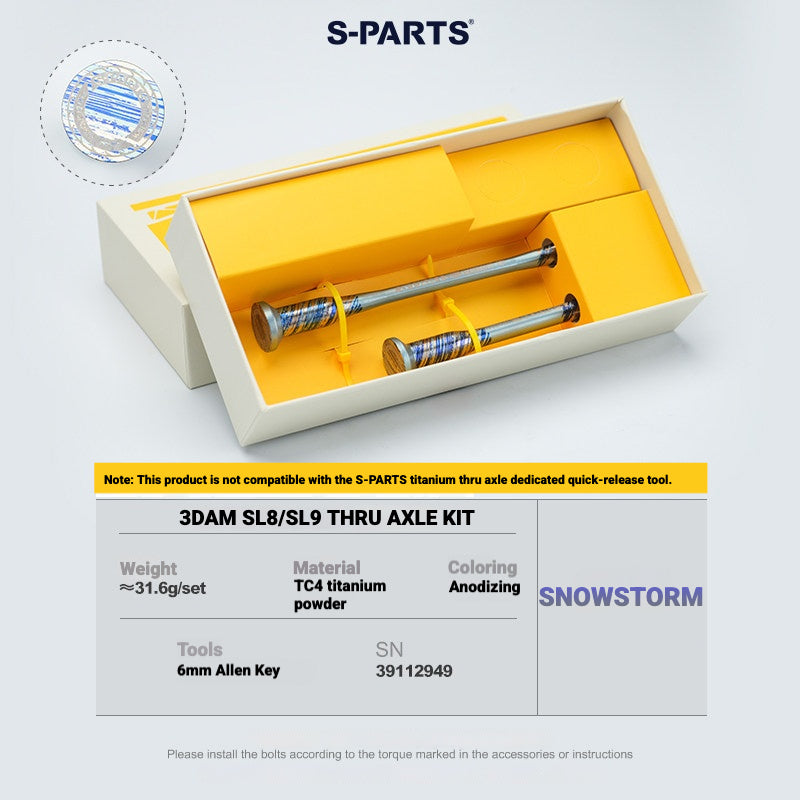 S-PARTS 3DAM Titanium Thru Axle Kit for Specialized Tarmac SL8 SL9 | Ultra-Light TC4 3D Printed Axle