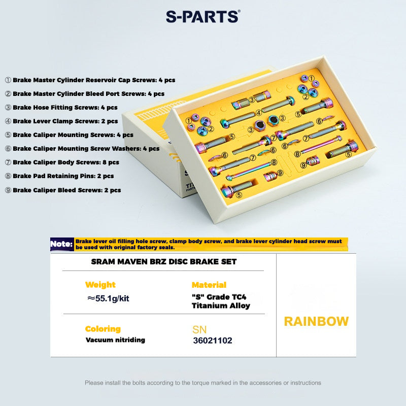 S-PARTS 티타늄 볼트 업그레이드 키트 for SRAM MAVEN 브레이크 | CNC 정밀 가공 | 경량 | 다양한 색상 옵션