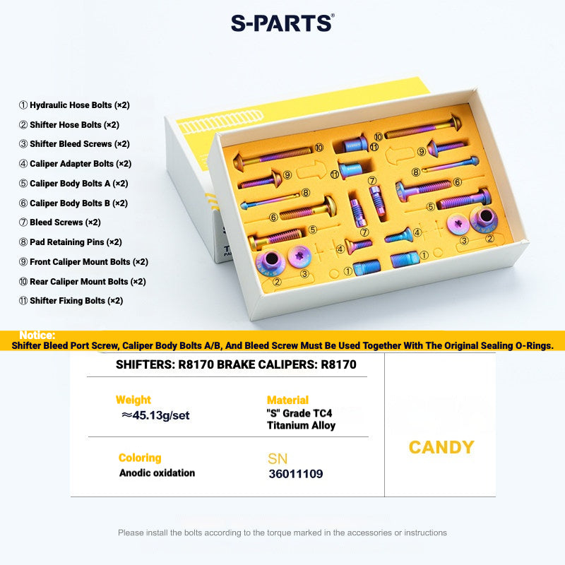 S-PARTS Titanium Bolt Kit for Shimano Ultegra Di2 R8170 Disc Brake & Shifter | Road Bike Upgrade