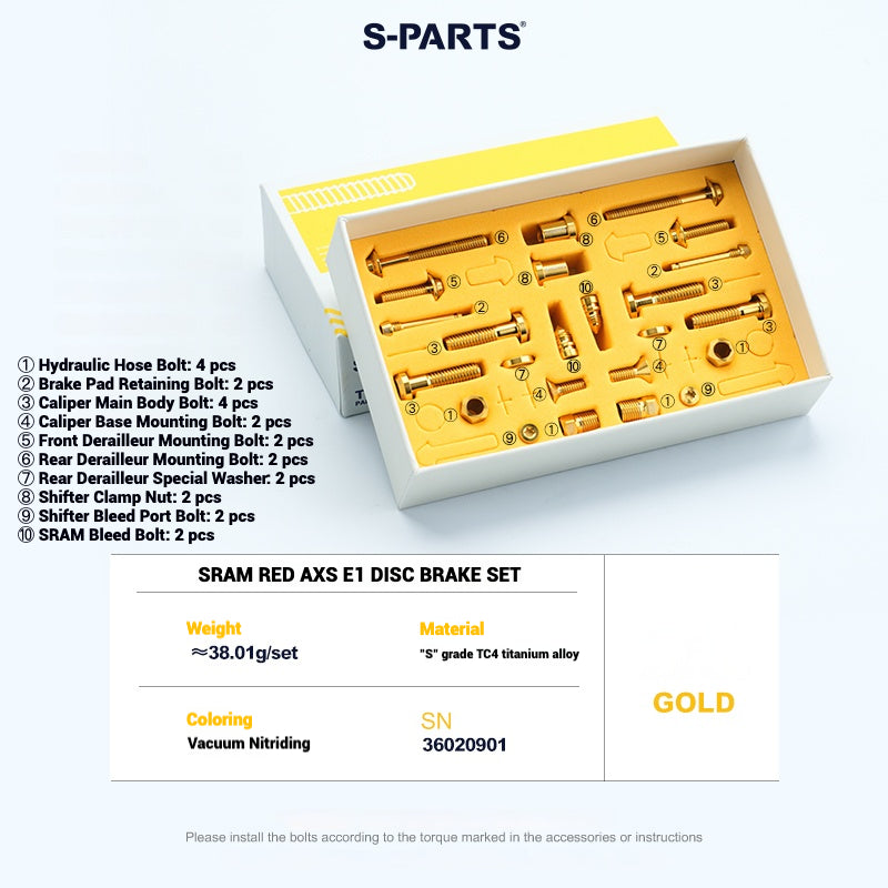 S-PARTS Road Bike Disc Brake Titanium Alloy Screw Set for SRAM RED Force Rival 12-speed AXS