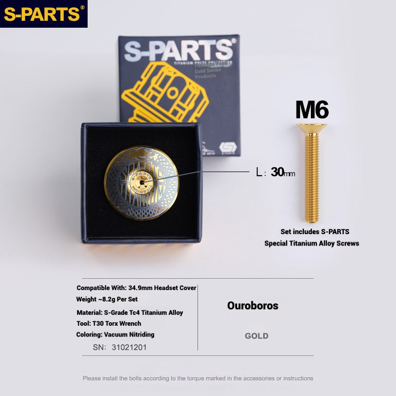 S-PARTS Titanium OD2 34.9 mm Laser Headset Cap｜CNC Machined｜Multiple Designs Available