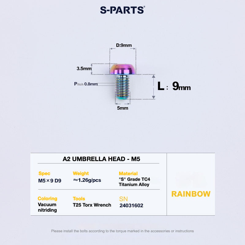 S-PARTS A2 Titanium Button Head Bolts M5 x 8–34mm