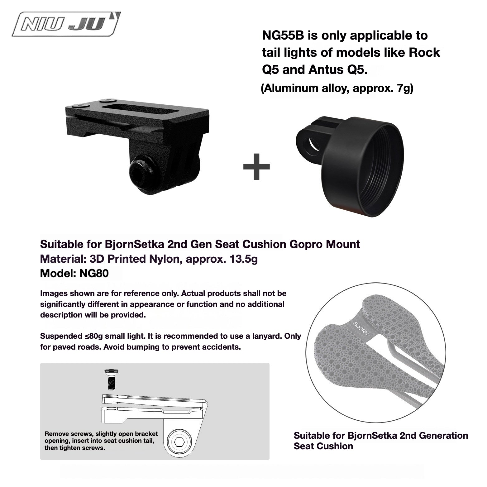 NIUJU Torque Saddle Mount for Bjorn Setka Gen 2 Saddle | GoPro Tail Light & Race Number Holder