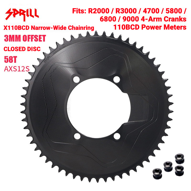 PASS QUEST SPRILL X110BCD 3mm Offset Narrow-Wide Chainring | SRAM AXS 12-Speed 7075