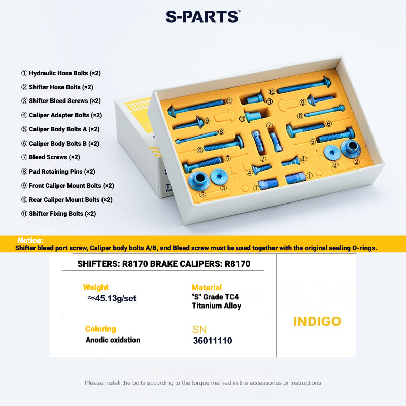S-PARTS Titanium Bolt Kit for Shimano Ultegra Di2 R8170 Disc Brake & Shifter | Road Bike Upgrade