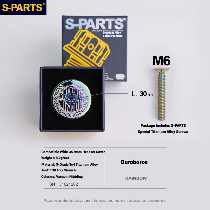 S-PARTS Titanium OD2 34.9 mm Laser Headset Cap｜CNC Machined｜Multiple Designs Available