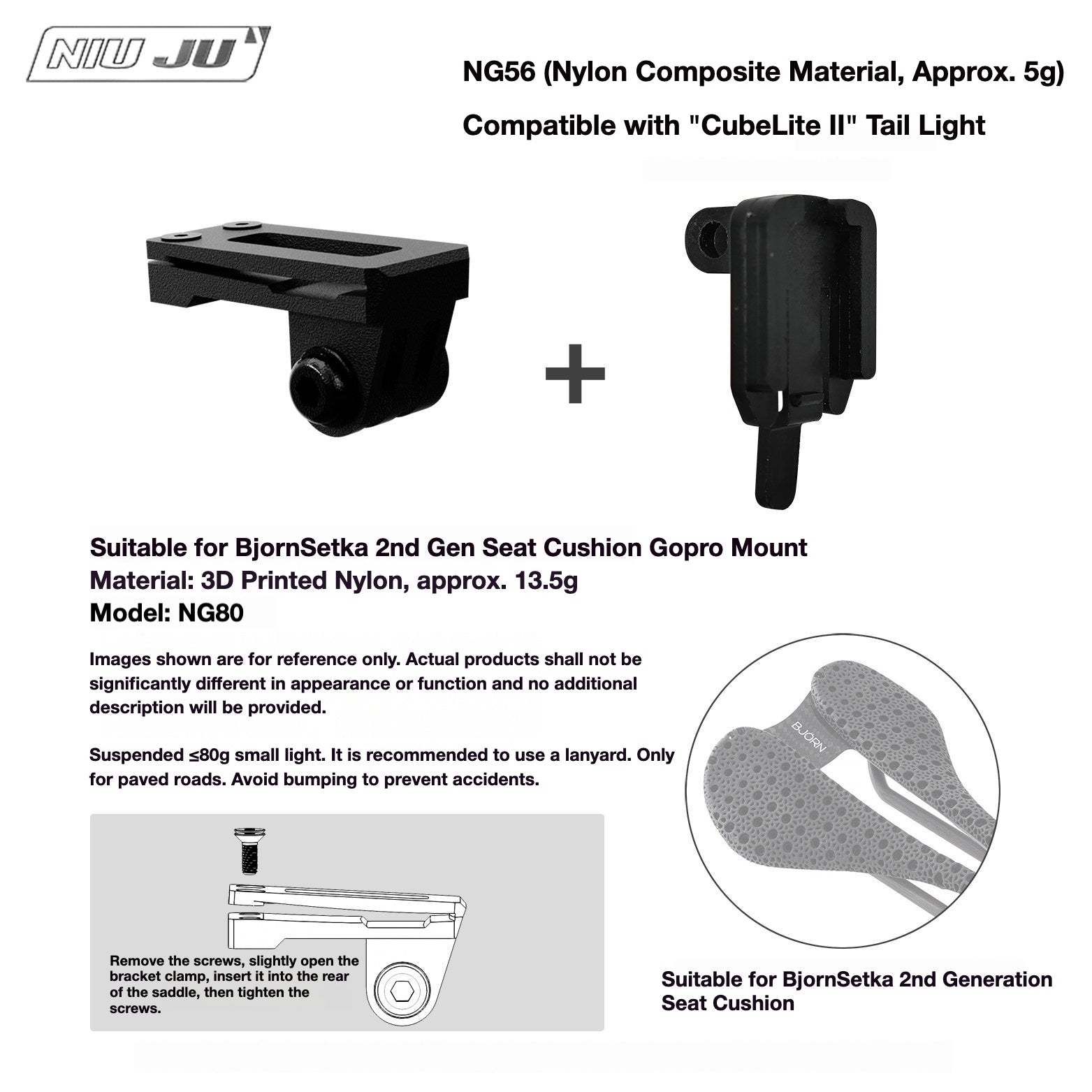 NIUJU Torque Saddle Mount for Bjorn Setka Gen 2 Saddle | GoPro Tail Light & Race Number Holder