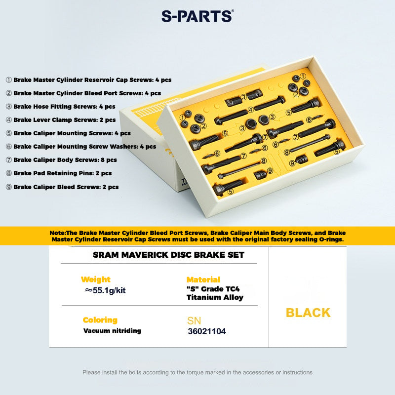 S-PARTS 티타늄 볼트 업그레이드 키트 for SRAM MAVEN 브레이크 | CNC 정밀 가공 | 경량 | 다양한 색상 옵션
