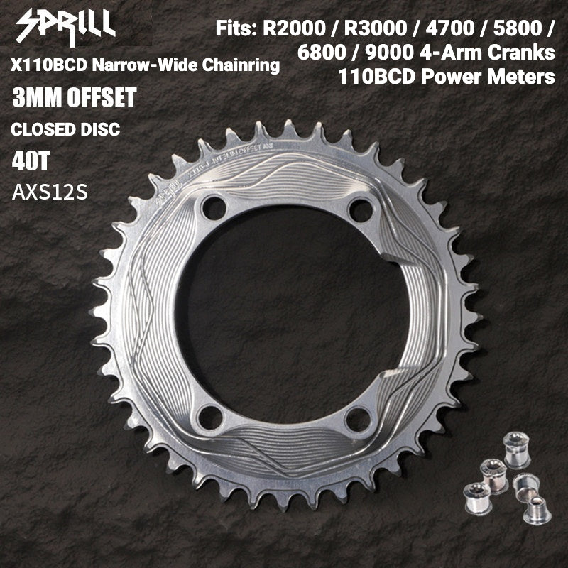 PASS QUEST SPRILL X110BCD 3mm Offset Narrow-Wide Chainring | SRAM AXS 12-Speed 7075