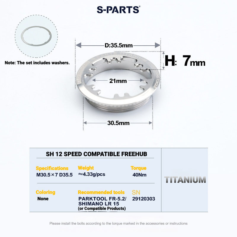 S-PARTS MTB 및 로드 바이크용 티타늄 카세트 락링 (시마노 및 SRAM 호환)