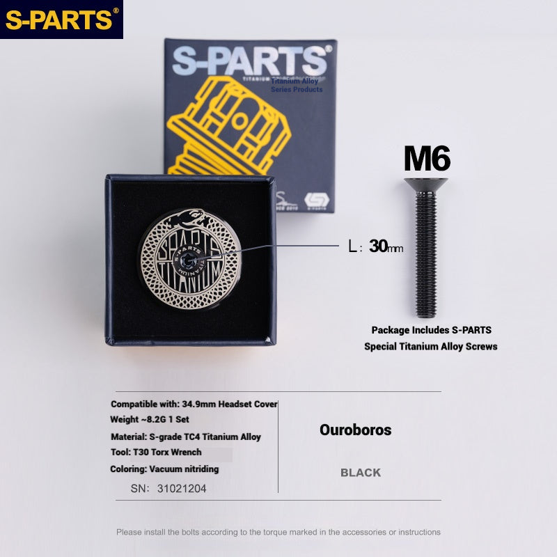 S-PARTS Titanium OD2 34.9 mm Laser Headset Cap｜CNC Machined｜Multiple Designs Available