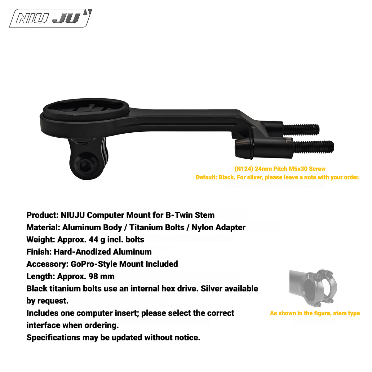 NIUJU Computer Mount for Van Rysel RCR / NCR Stem | Decathlon Garmin Wahoo Mount