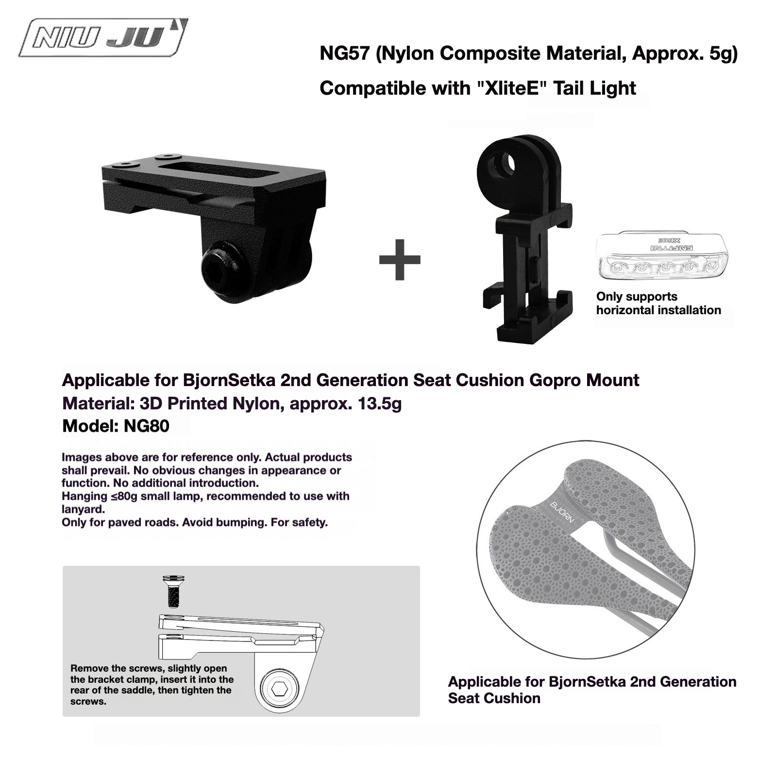 NIUJU Torque Saddle Mount for Bjorn Setka Gen 2 Saddle | GoPro Tail Light & Race Number Holder