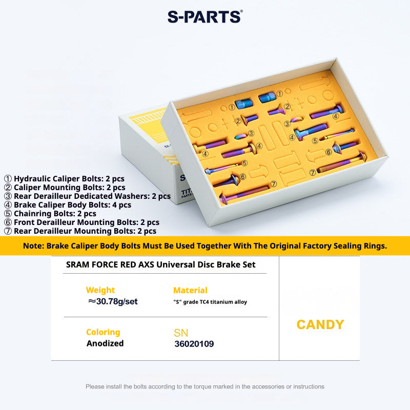 S-PARTS 로드 바이크 디스크 브레이크 티타늄 합금 나사 세트, SRAM RED Force Rival 12단 AXS용