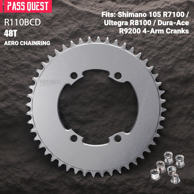 PASS QUEST 110BCD Narrow-Wide Chainring for Shimano R7100 / R8100 / R9200 | Full-Profile 44T–60T