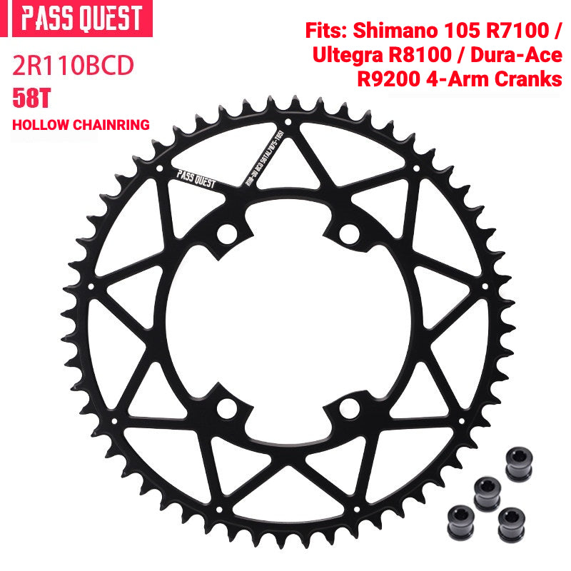 PASS QUEST 110BCD Narrow-Wide Chainring for Shimano R7100 / R8100 / R9200 | 36T–58T